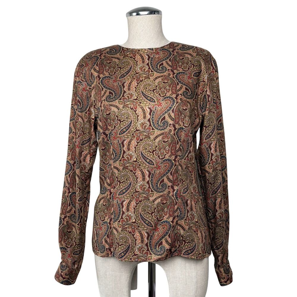 Vintage Brooks Brothers Paisley Blouse Rayon Made in USA Wear to Work Sz 4